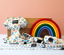 Load image into Gallery viewer, rainbow paw print dog collar dog harness set

